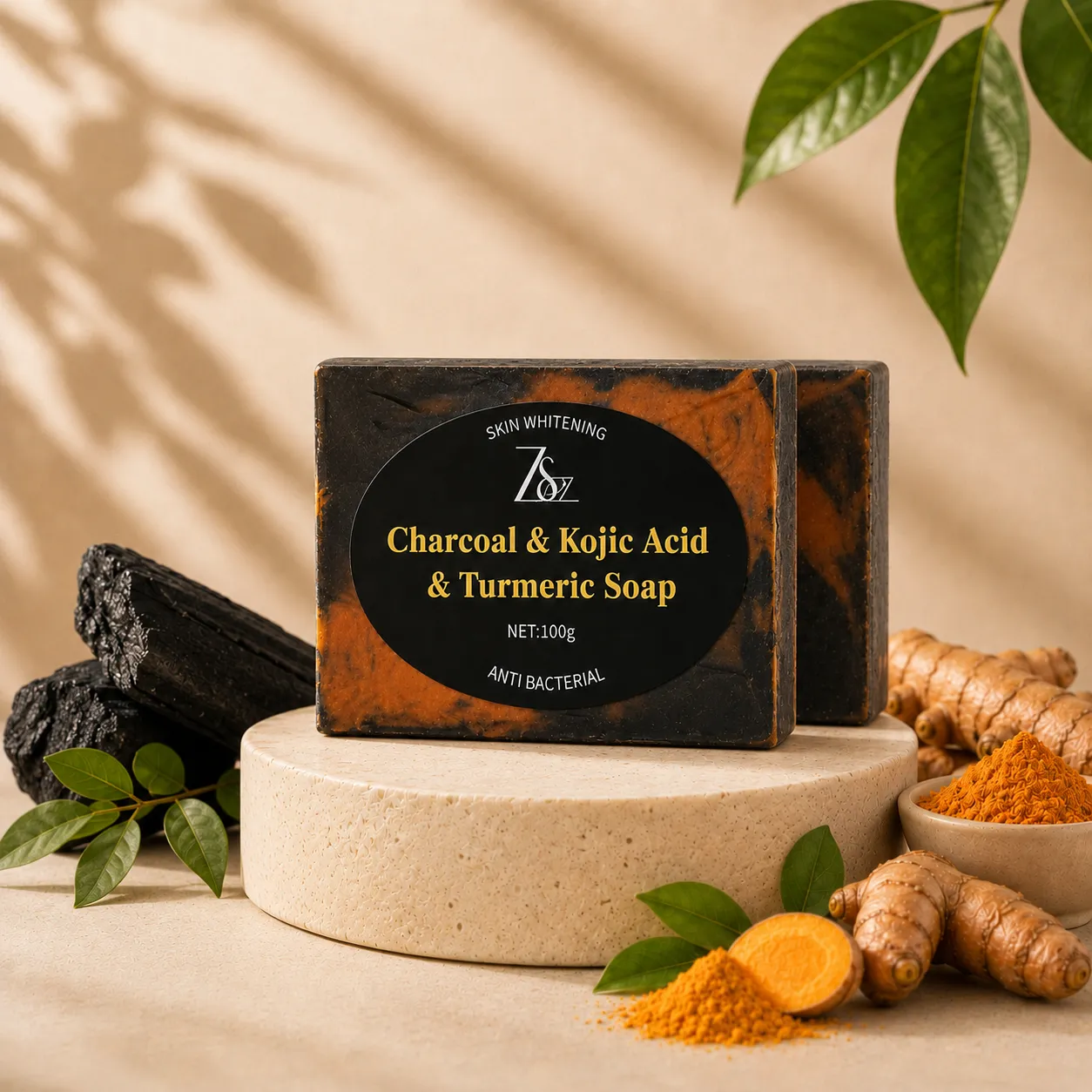 Charcoal kojic turmeric soap private label manufacturing