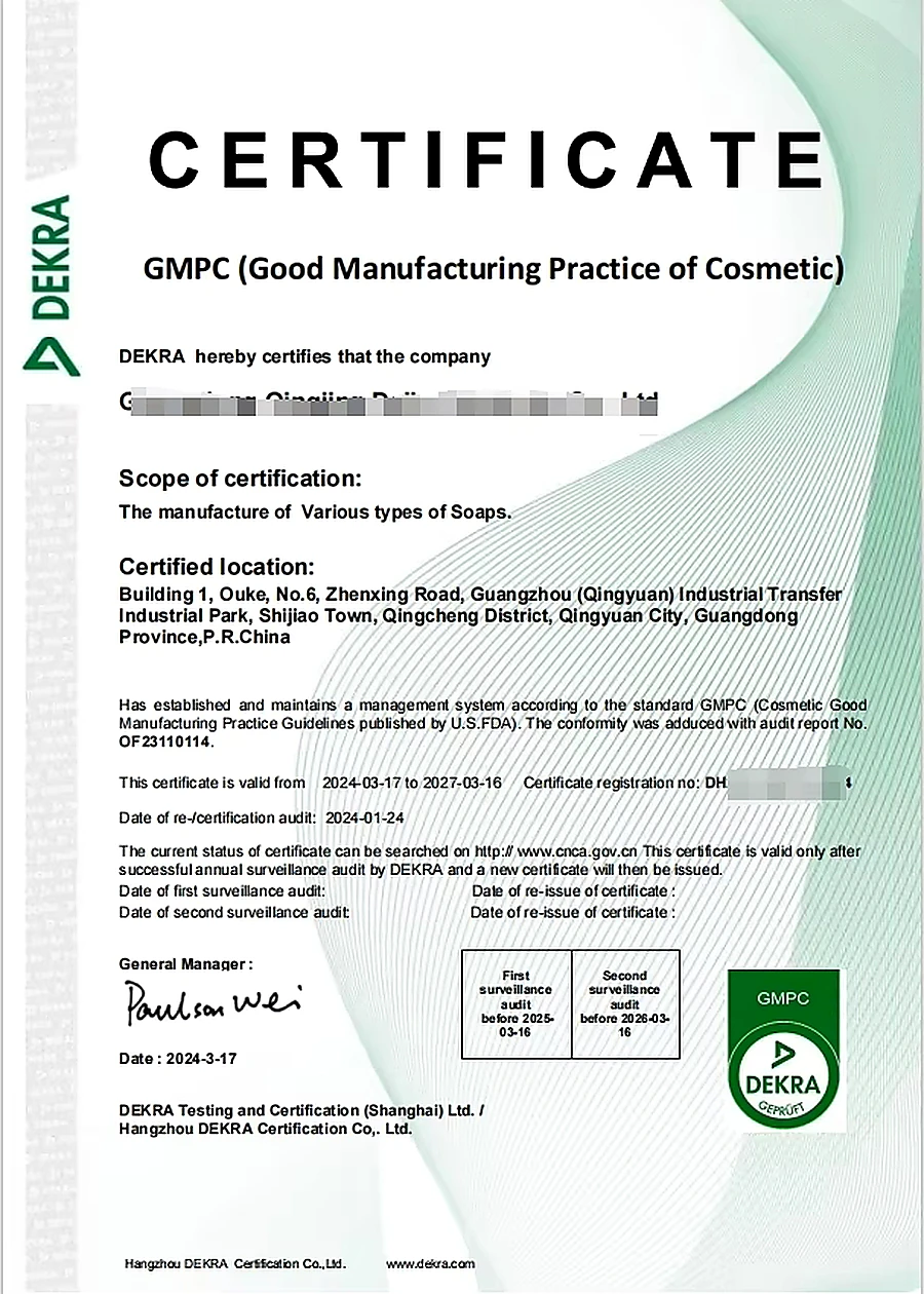 GMPC DEKRA certificate sample