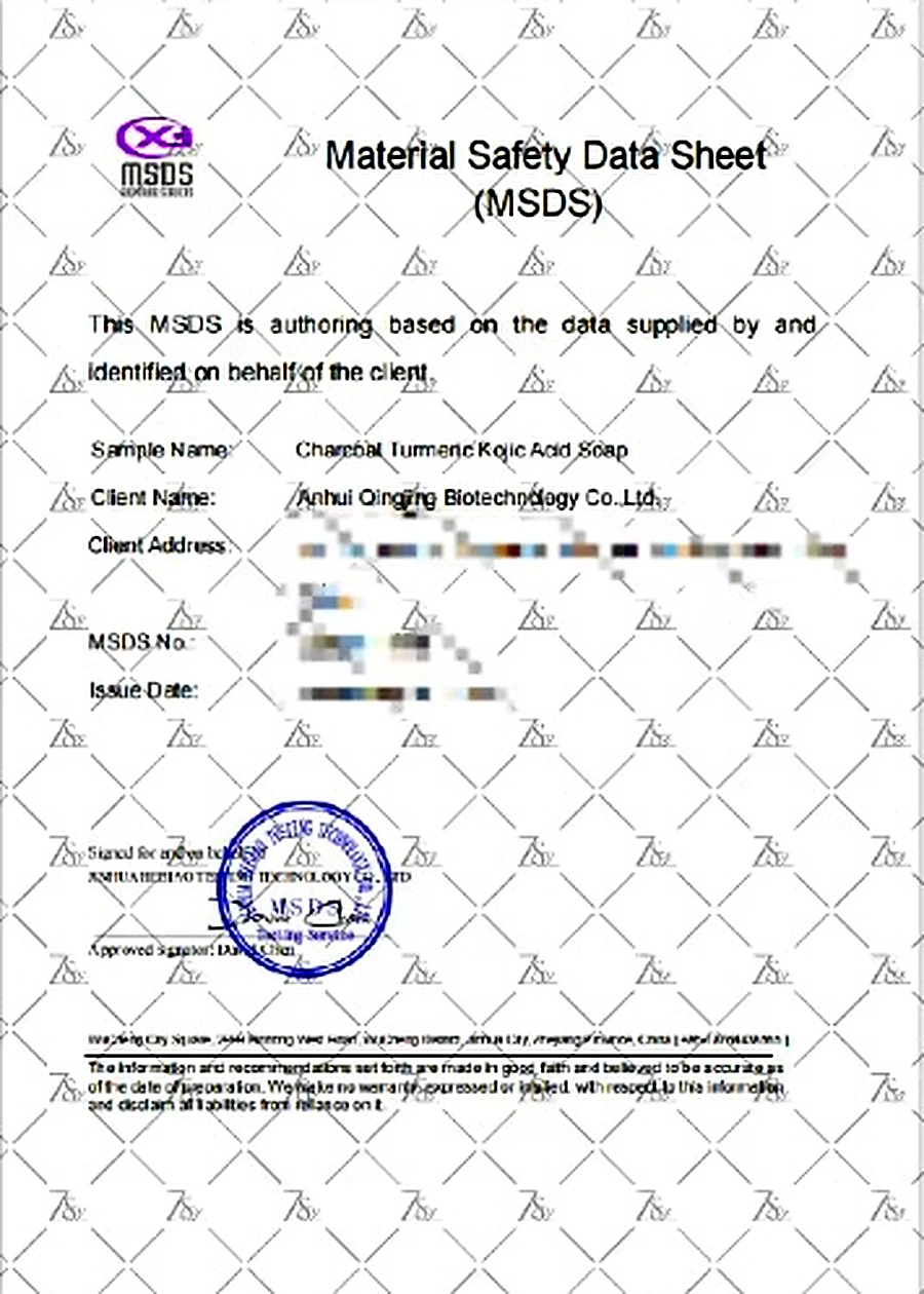 Charcoal turmeric kojic acid soap MSDS sample