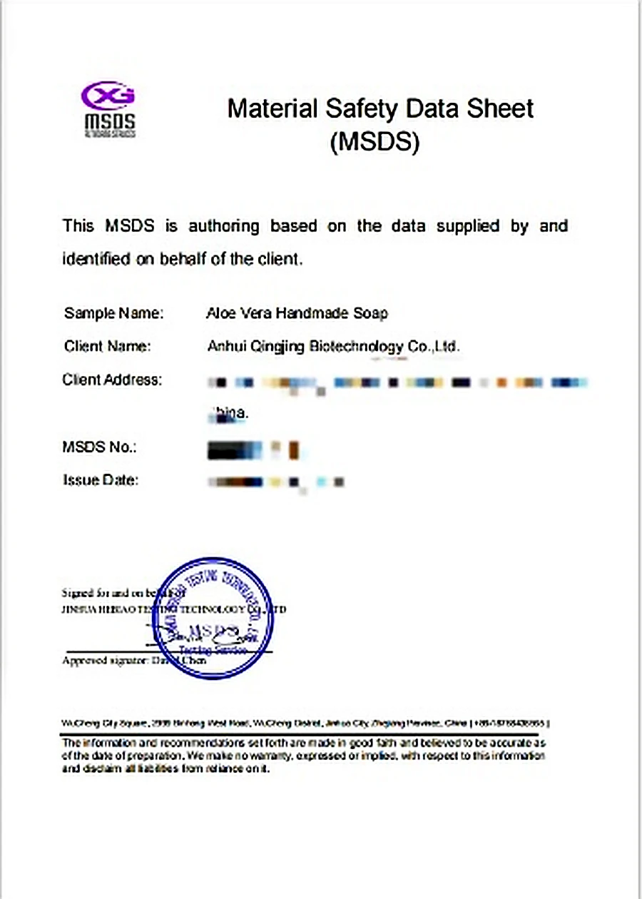 Aloe vera soap MSDS sample