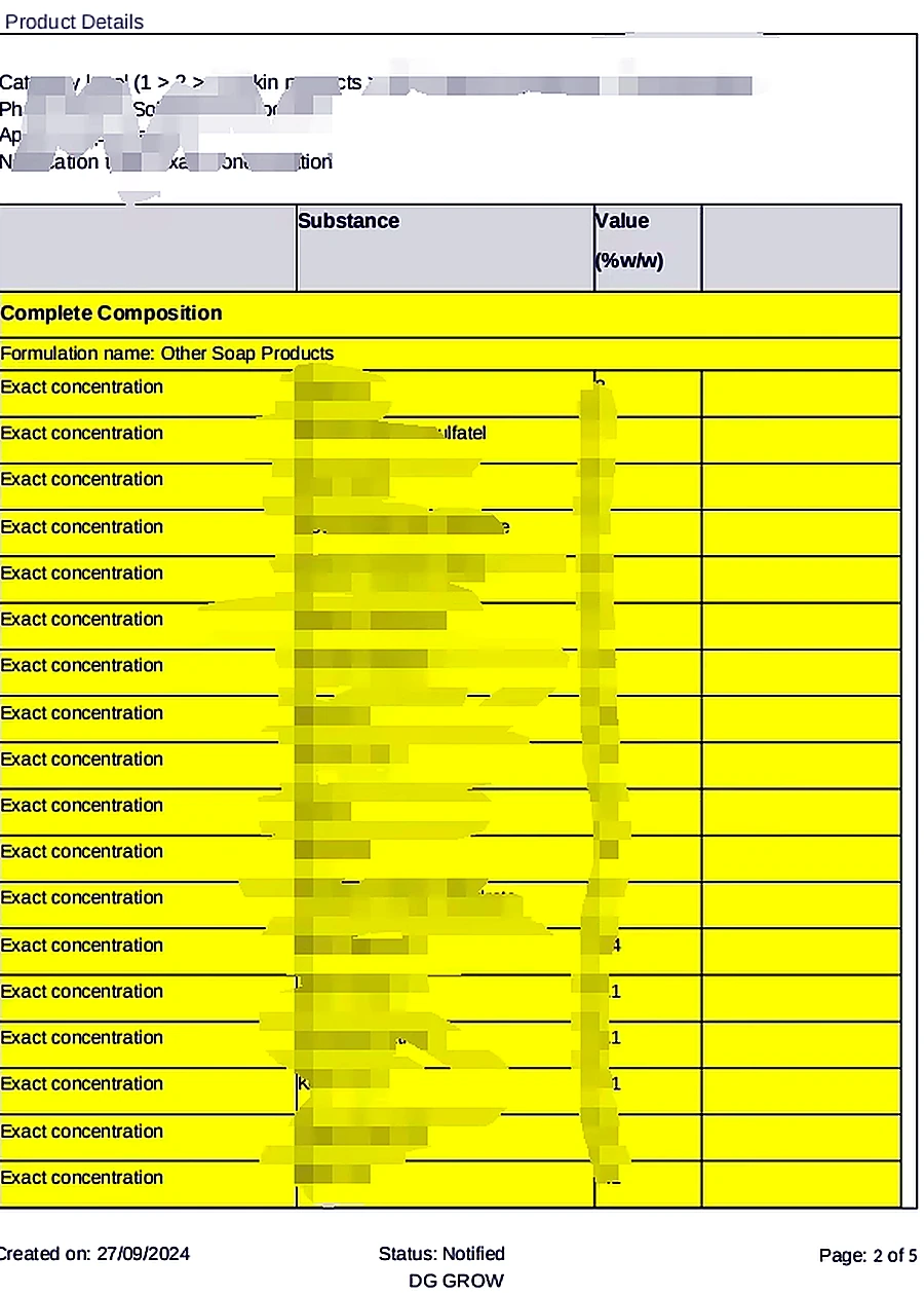 CPNP product details sample